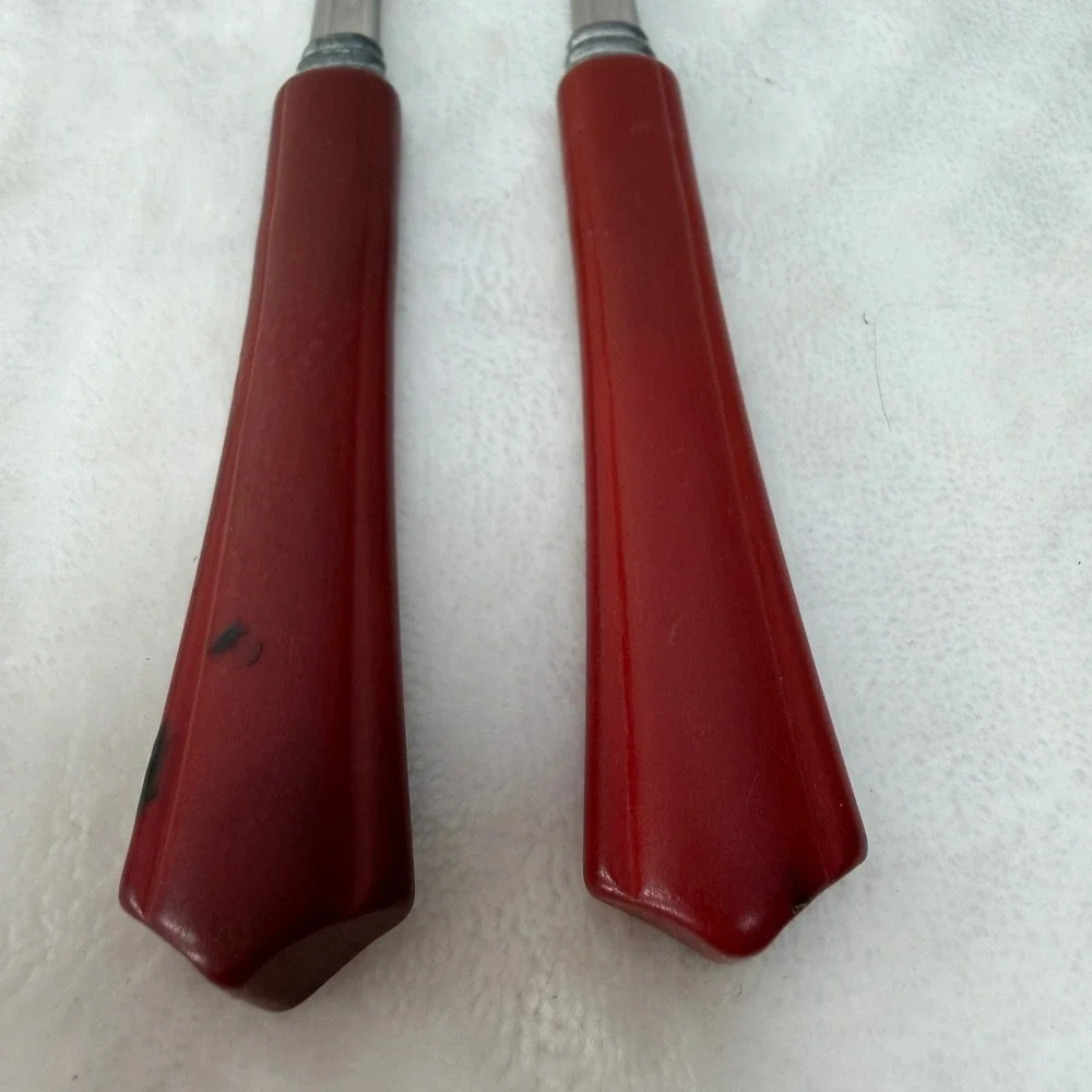 VTG Red Bakelite Handle‎ Dinner Forks Set of 4 Mid Century Retro MCM